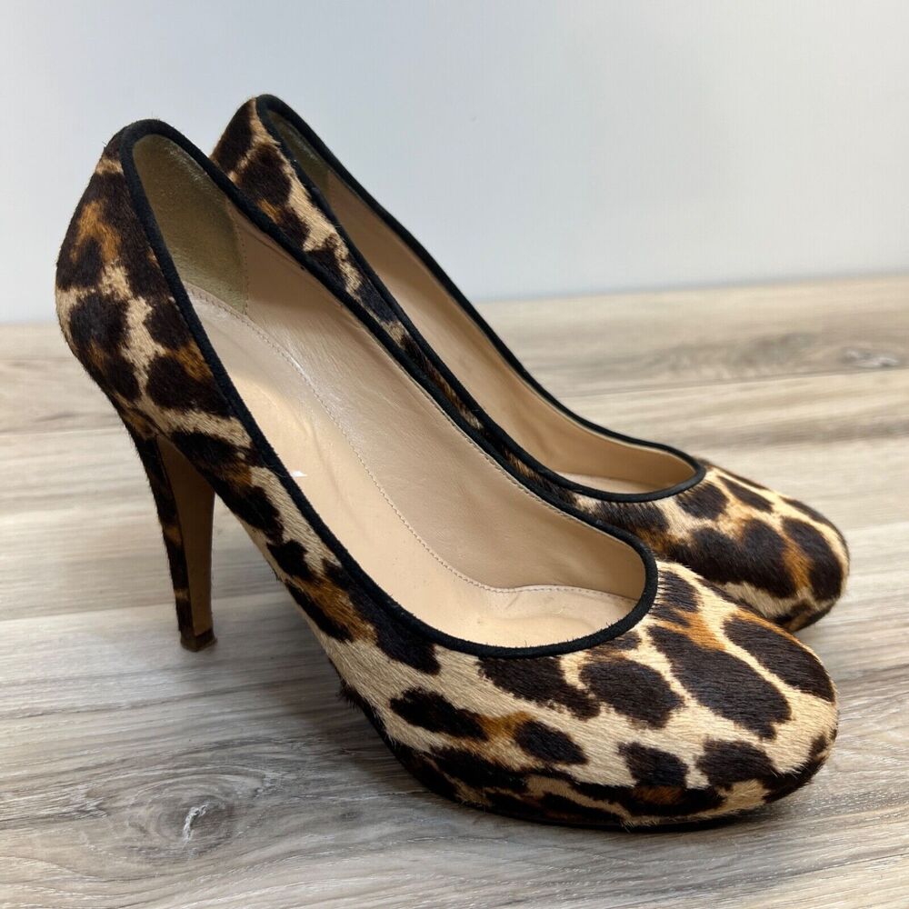 J. CREW Italy Pumps Leather Calf Hair Leopard Stiletto Heels Size 7.5
